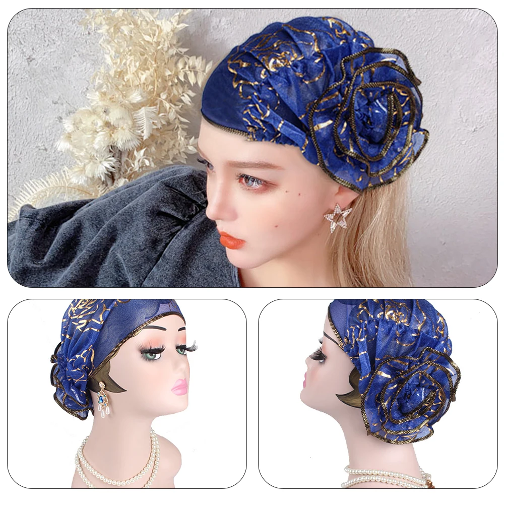 

Elastic Turban Caps Head Scarf Hair Cover Woman Classic Rose Pattern Sleep Caps Smooth Elastic Hair Care Styling Tool