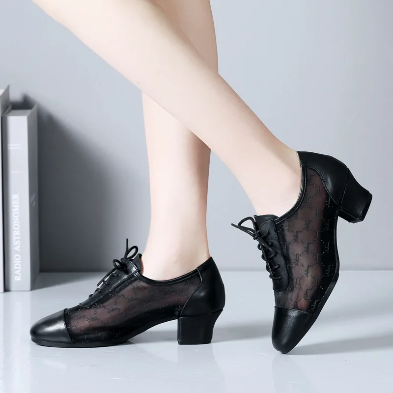 Women Ladies Social Dancewear High Heels Cowhide Breathable Square Dance Shoes Gitaba Double Soft Bottom Rumba Chacha Shoes