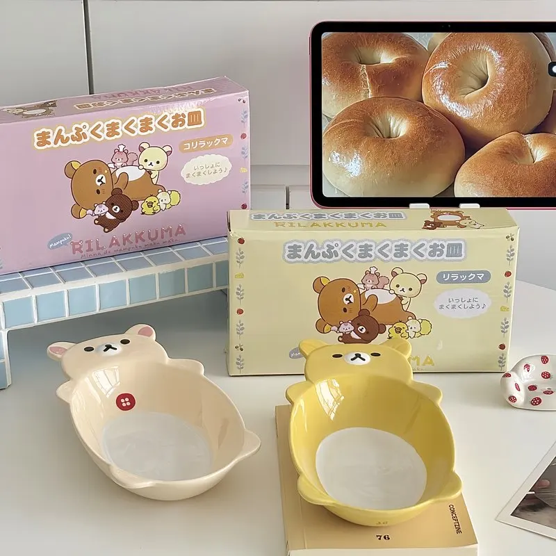 

Керамическая тарелка Rilakkuma San-X: милая тарелка с мультяшными персонажами, миска для риса, салатница, фруктовница (Медведь-брат, Медведь-сестра)