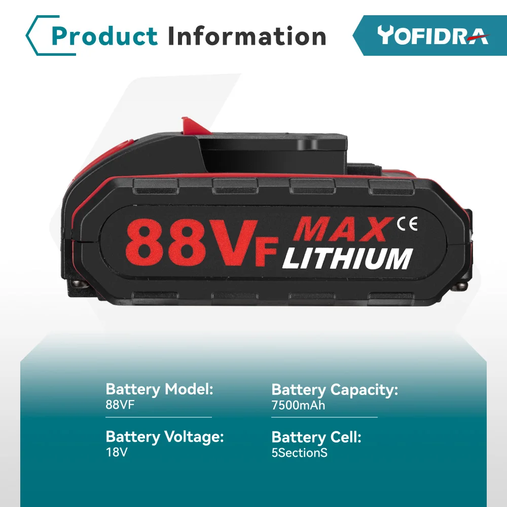 88VF 7500mAh akumulator litowo-jonowy do wkrętarki akumulatorowej 36VF 48VF 88VF wymiana akumulatora do elektronarzędzi