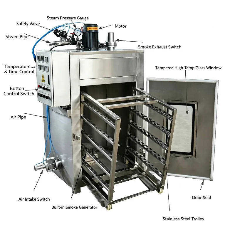 304 Stainless Steel Fully Automatic Meat Smoker Chicken Bacon Smokehouse Furnace Commercial Sale Support Custom