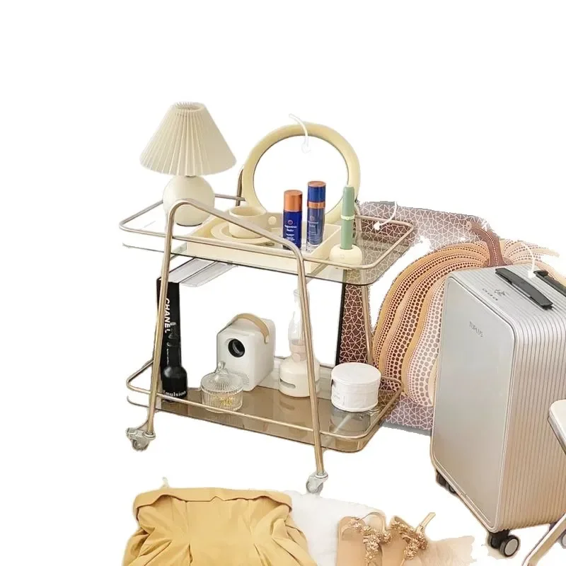 Vintage Rolling Side Table with Storage Shelf Mobile Coffee Cart for Living Room Bedroom Creative Small Space Furniture