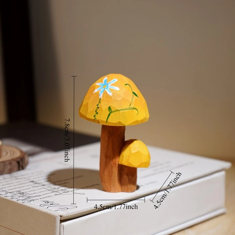 Fungi Hand Carved Wooden Sculpture Enchanting Mushroom Form DIY Patio Bonsai Miniatures Ornaments Desk Accent Office Decoration