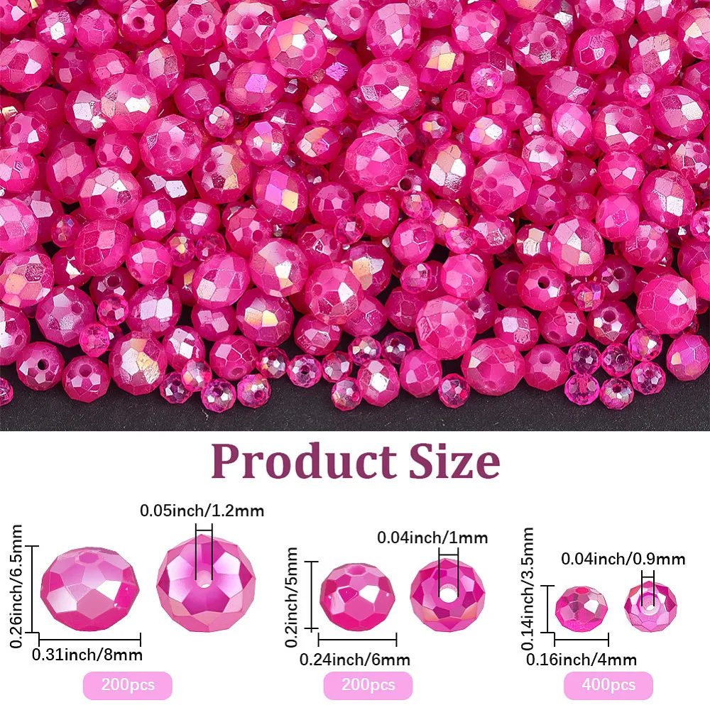 1 Box 800PCS Pink Glass Beads with Hole Faceted Rondelle Baking AB Color Plated Sparkle Assorted Sizes Loose Spacer Bead
