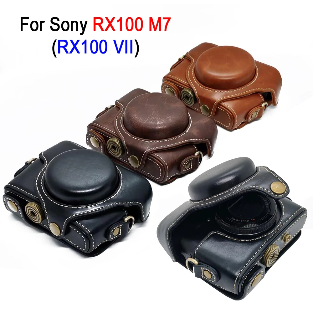 PULUZ Funda de cuero PU retro para cámara Sony DSC-RX100M7, funda protectora completa para cámara Sony RX100 VII con correa