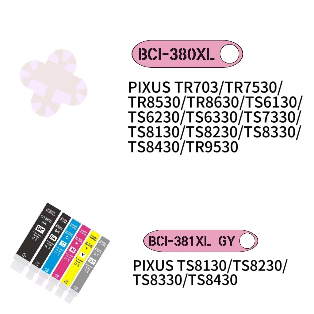 Refillable Compabible Ink Cartridge  6Pcs C-380XL C-381XL for Canon PIXUS TR703/TR8530/TS6130/TS6330/TS7330/TS8130/TS8430/TR9530