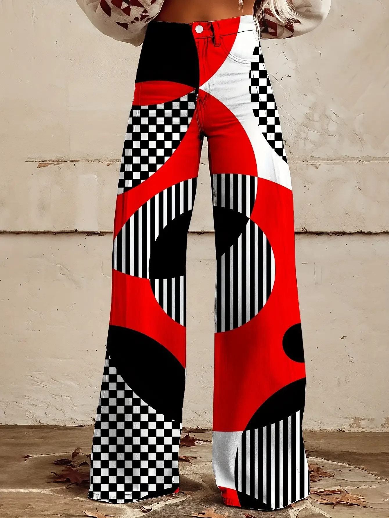  Women's new casual jeans with a variety of colorful western prints, loose wide leg design, and Cartoon dinosaur print pattern