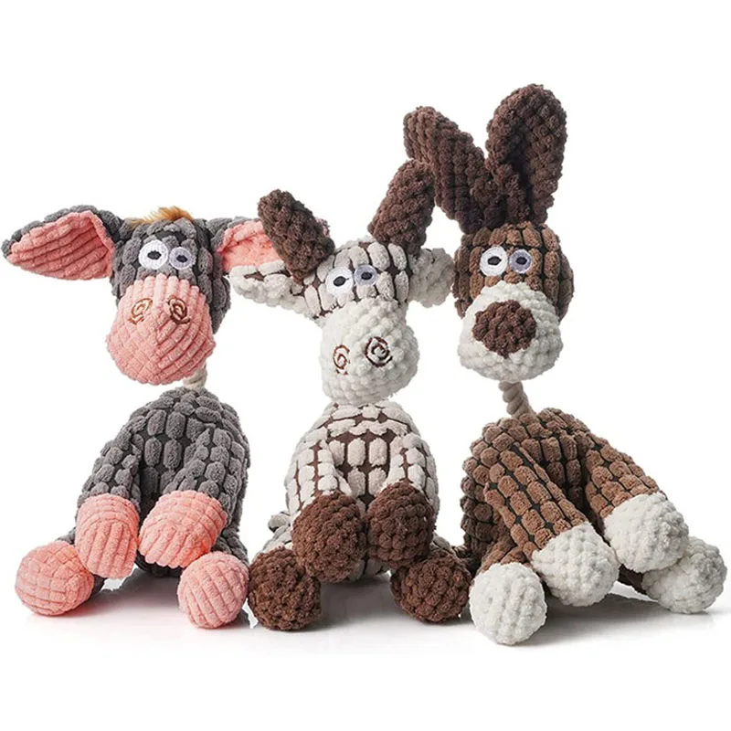 

Funny Pet Toy Donkey Shape Corduroy Chew Toys for Dogs Puppy Squeaker Squeaky Plush Bone Molar Dog Toy Training Pets Supplies