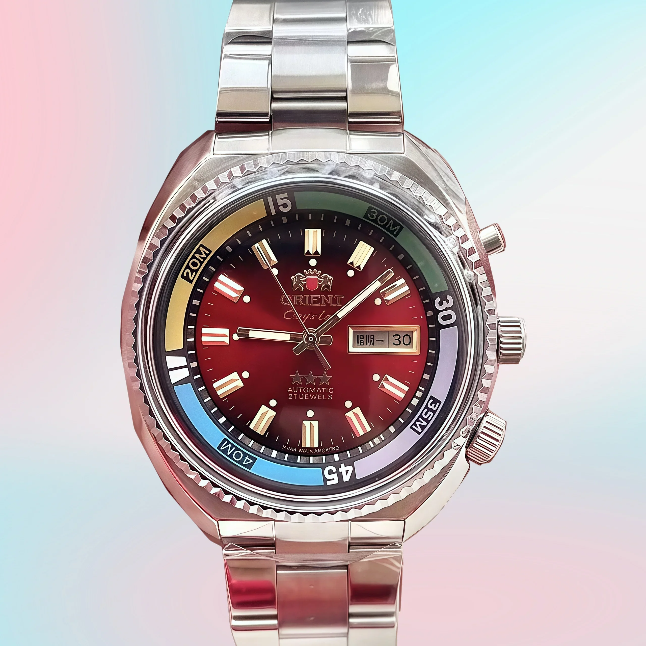 

88A StoreSports Japanese Movement Mechanical Men's Watch Stainless Steel Full Functionality World Time Large Dial Orient Series