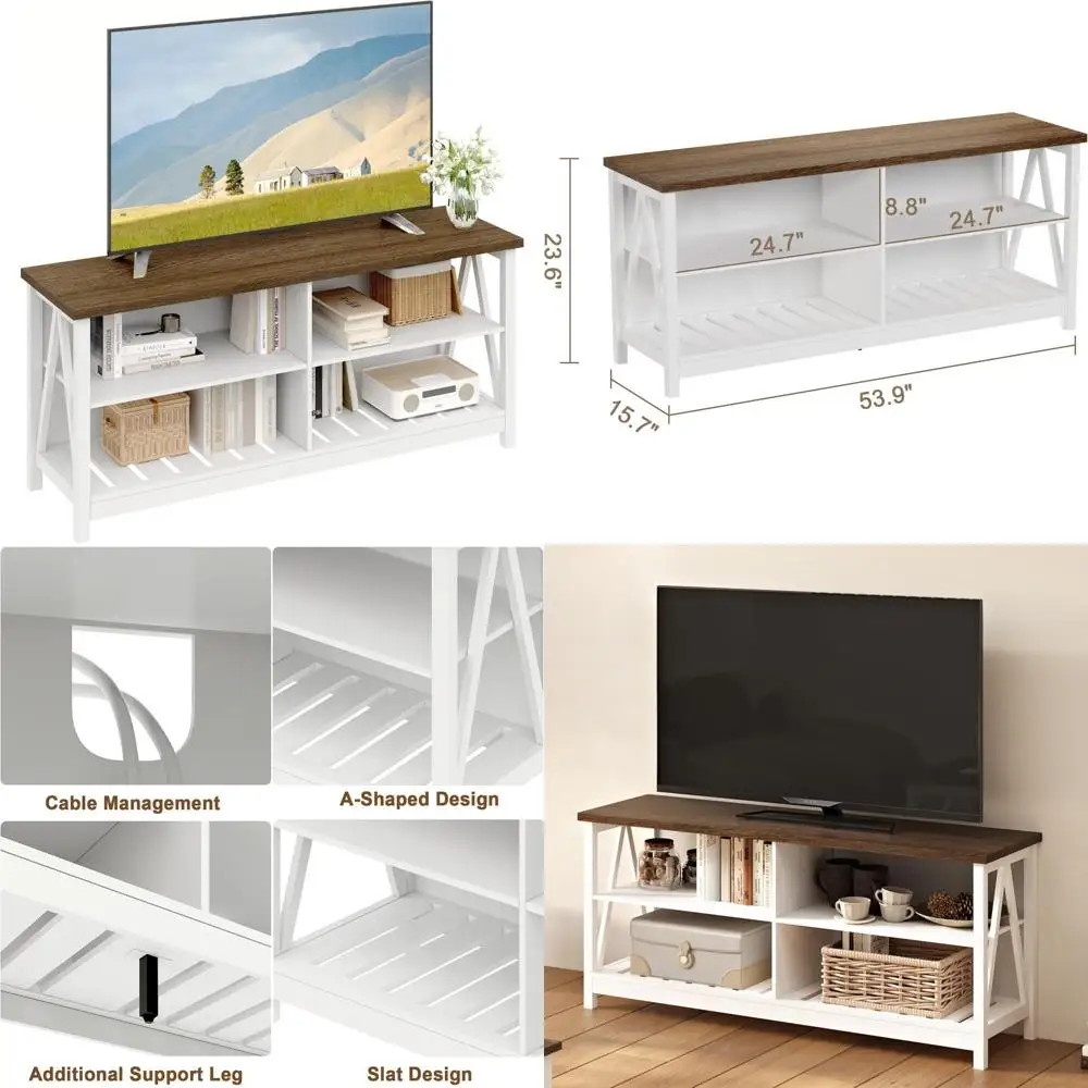 مركز ترفيه تلفزيوني حديث مقاس 60 بوصة مزود بـ 4 أرفف مفتوحة وفتحات لإدارة الكابلات #1