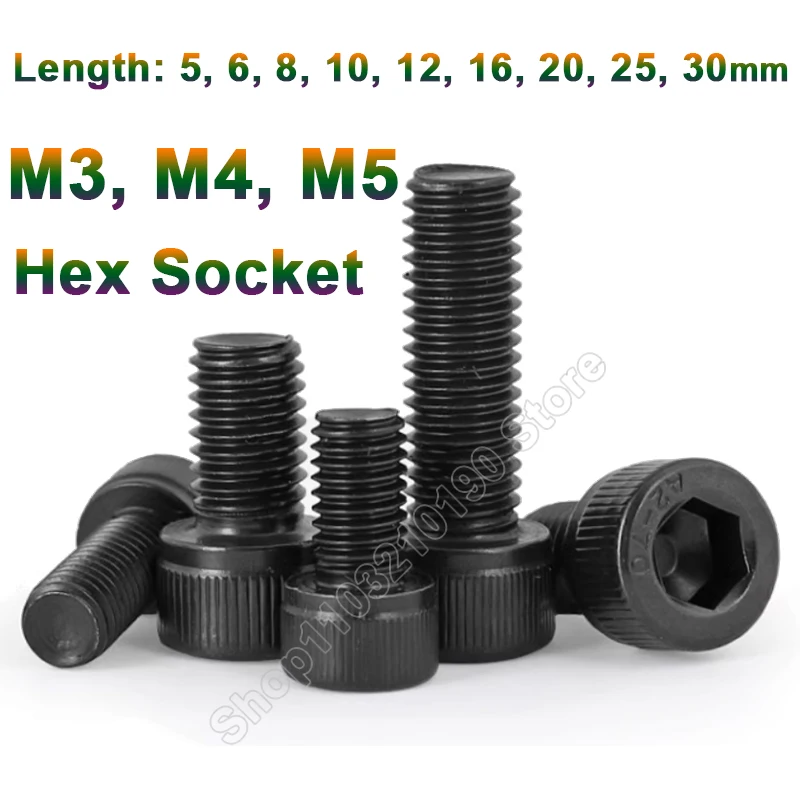 

10-100pcs DIN912 M3 M4 M5 304 A2 Stainless Steel Black Hexagon Hex Socket Head Cap Allen Bolt Screw Length 5-30mm