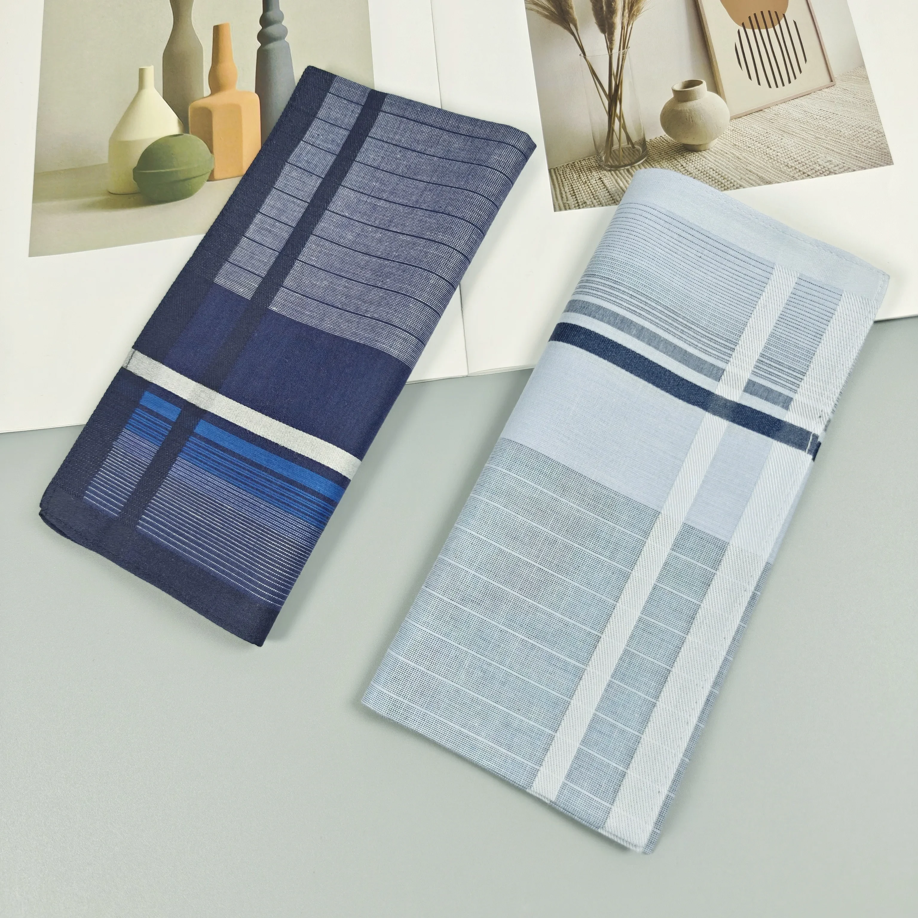 44.5cm/17.5in fashionable new cotton handkerchief pocket scarf feels soft. What absorbent 2pcs