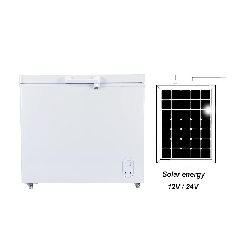 218L Chinese Factory Rechargeable Battery Deep Freezer Large Freezer Solar Powerd