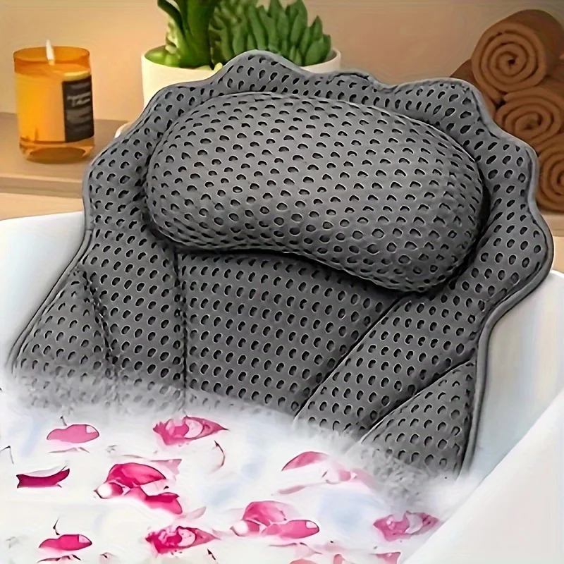 

Luxury bathtub pillow: 6 suction cups, 230G fabric. Full-body support for neck, back, legs. Machine washable. Enjoy a spa-like
