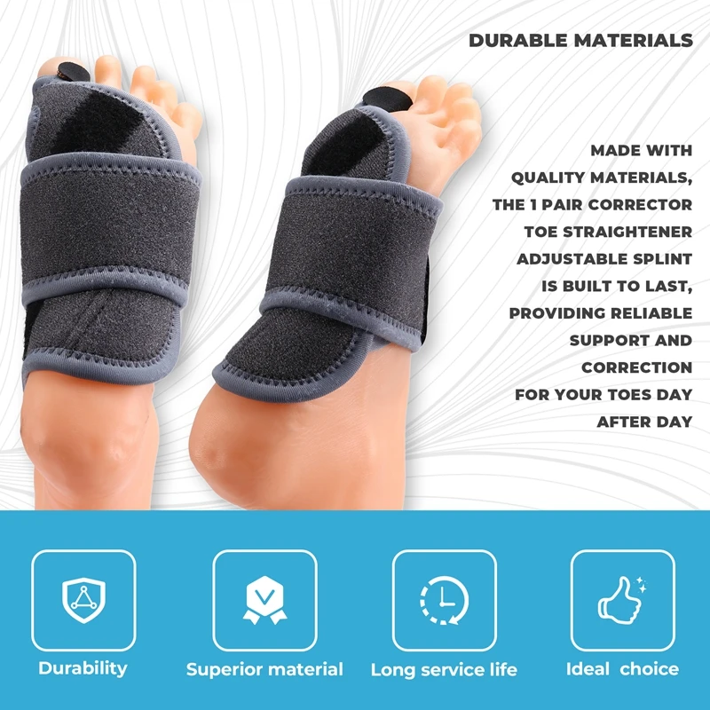 1 Pair Corrector Toe Straightener Adjustable Splint With 2 Angle Bar Toe Separator For Women & Men