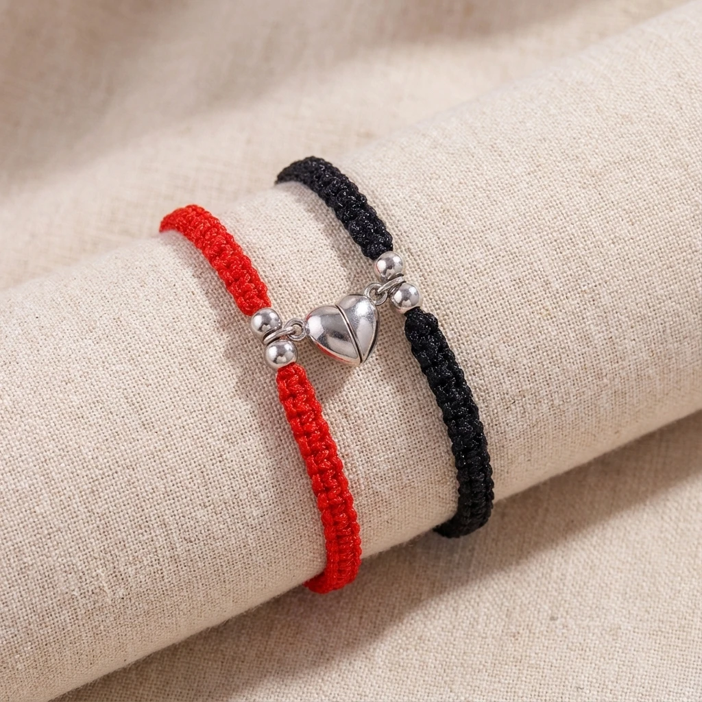 2 Teile/satz Magnetische Paar Armbänder für Liebhaber Freundschaft Schmuck Pinky Versprechen Karte Passenden Geflochtenen Seil Armreif Geschenk Zubehör – Detail 4