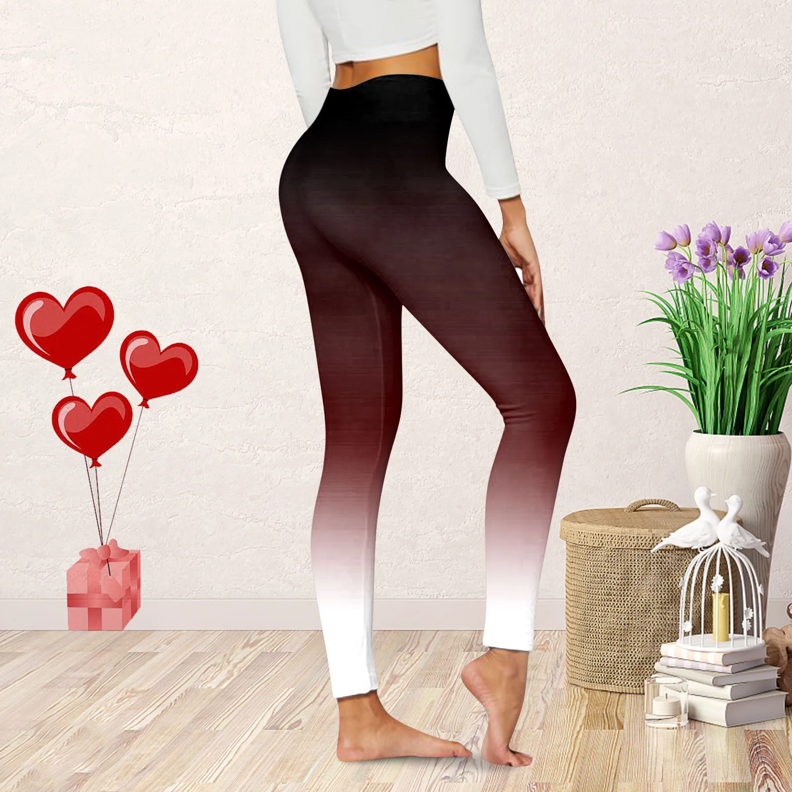 2024 Valentine Day Fashion Casual Gradient Printed Leggings Costume Comfortable Home High Waist Slimming Yoga Pants For Women