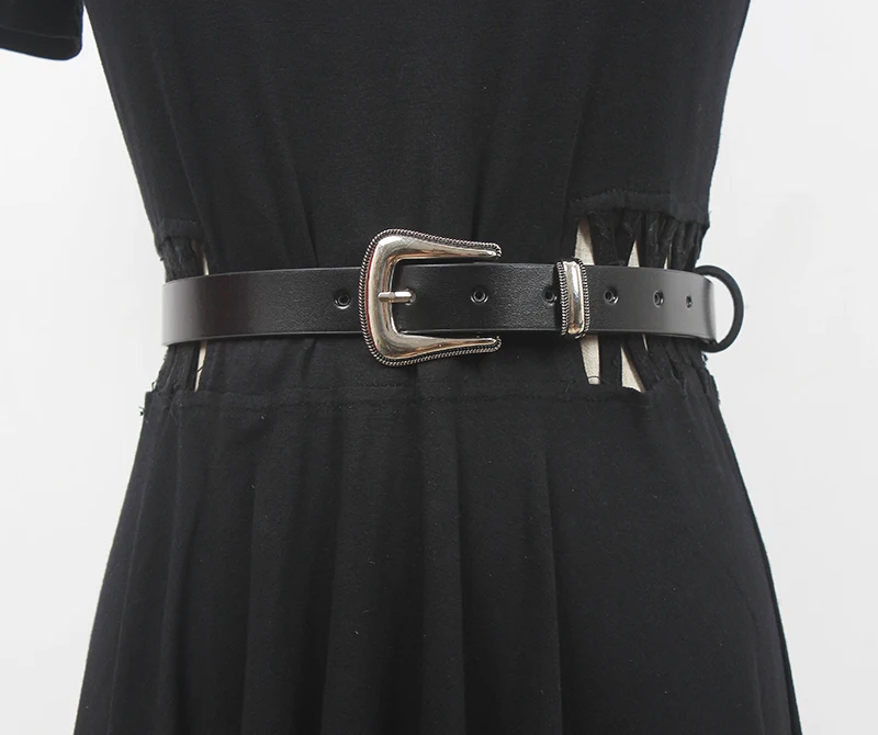 

Women's Runway Fashion Vintage Genuine Leather Cummerbunds Female Dress Corsets Waistband Belts Decoration Narrow Belt R1789