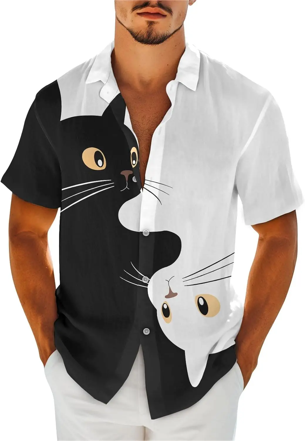 

Huntfami Short sleeve shirts with men's buttons, casual summer shirts, Hawaiian shirt for men