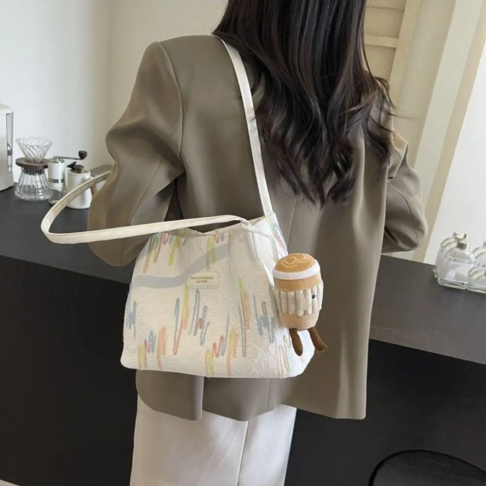 

Cute Korean Style Shoulder Bag Women Large Capacity New Design Nylon Underarm bag Handbag Retro Striped Tote Bag Women