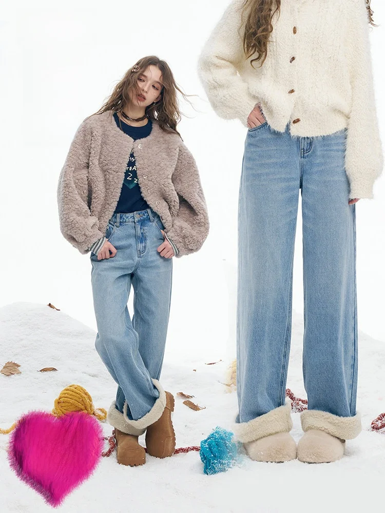 

Женские джинсы Fce прямого кроя в клетку, зимние, повседневные, с высокой талией, на молнии, облегающие, из хлопкового денима