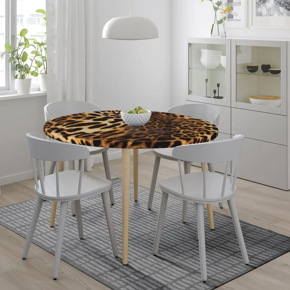 Leopard Skin Waterproof Round Tablecloth Oilproof Table Cloth for Kitchen Events Dining Table Cover