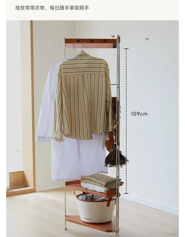 

yj9 Corner coat rack medieval solid wood hanger floor-to-ceiling bedroom multi-functional corner storage rack