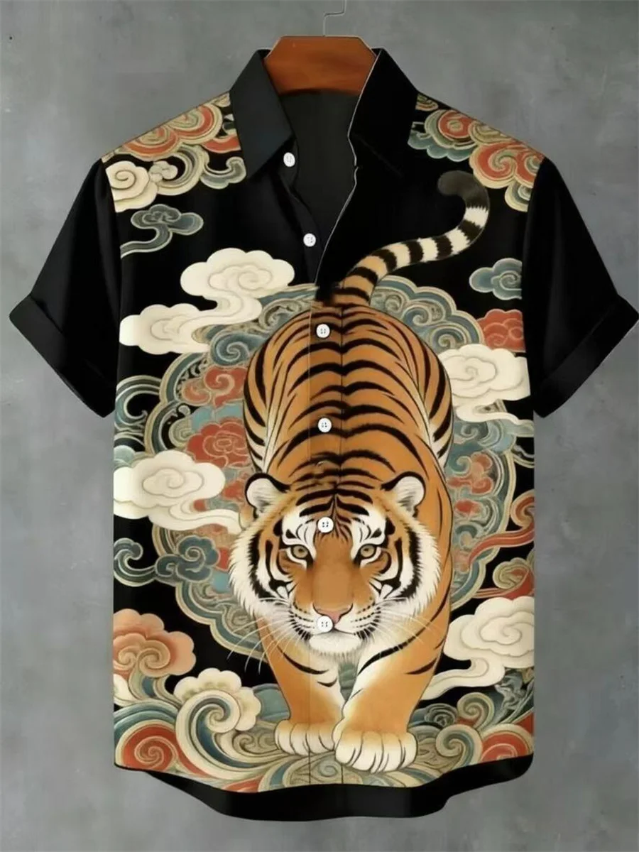 

Рубашка с коротким рукавом для мужчин, с тигровым принтом, цифровая печать, модный тренд, для улицы и активного отдыха, высокое качество и комфорт.
