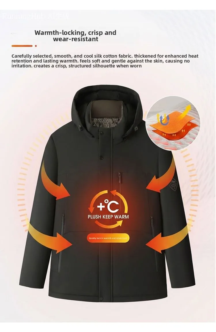 2026 Men's Winter Wool Blend Hooded Parka Thick Warm Windproof Casual Quilted Cotton Coat Heavyweight Outdoor Streetwear Vintage