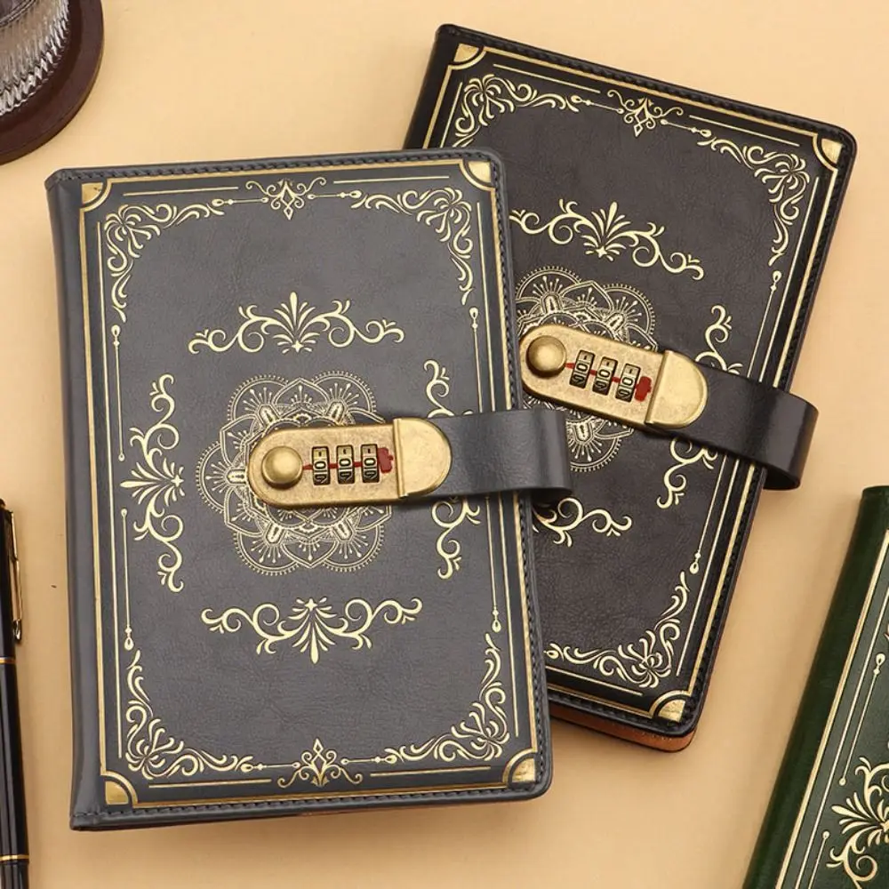 A5 100Sheets Journal Notebook With Lock Flower Cover Embossed Design Diary Writing Pads PU Leather Stationery