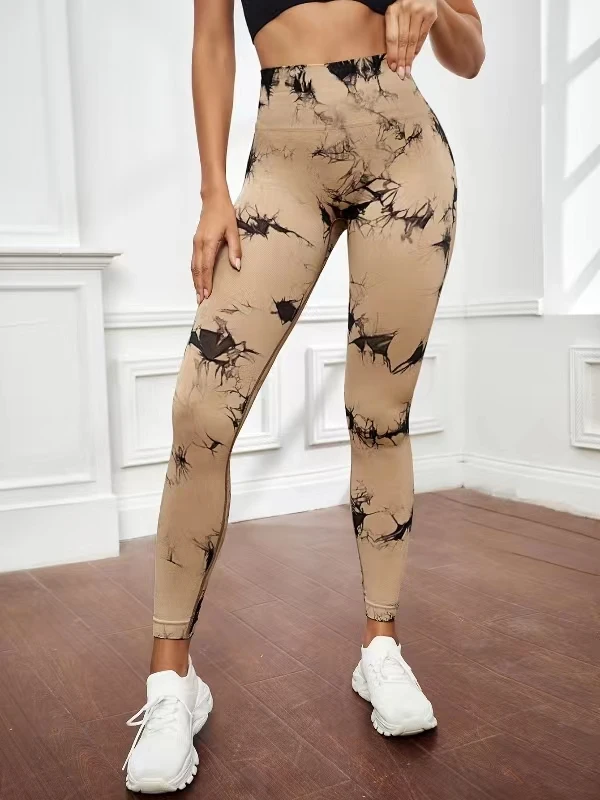 Damen-Leggings mit Batikmuster, neun Zehntel, hohe Taille, Yogahose, weich, dehnbar, Workout-Laufhose, atmungsaktiv, bequem – Detail 25