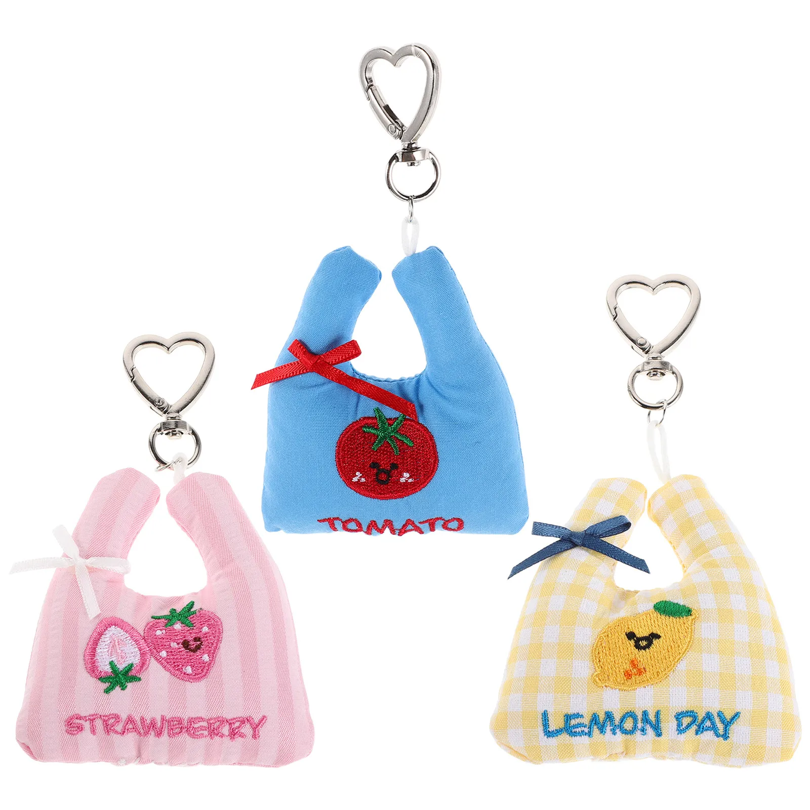 3pcs Kawaii Fruit Keychain Set – Strawberry Tomato Lemon Stuffed Charms for Bags, Purses, Totes & Kids Accessories