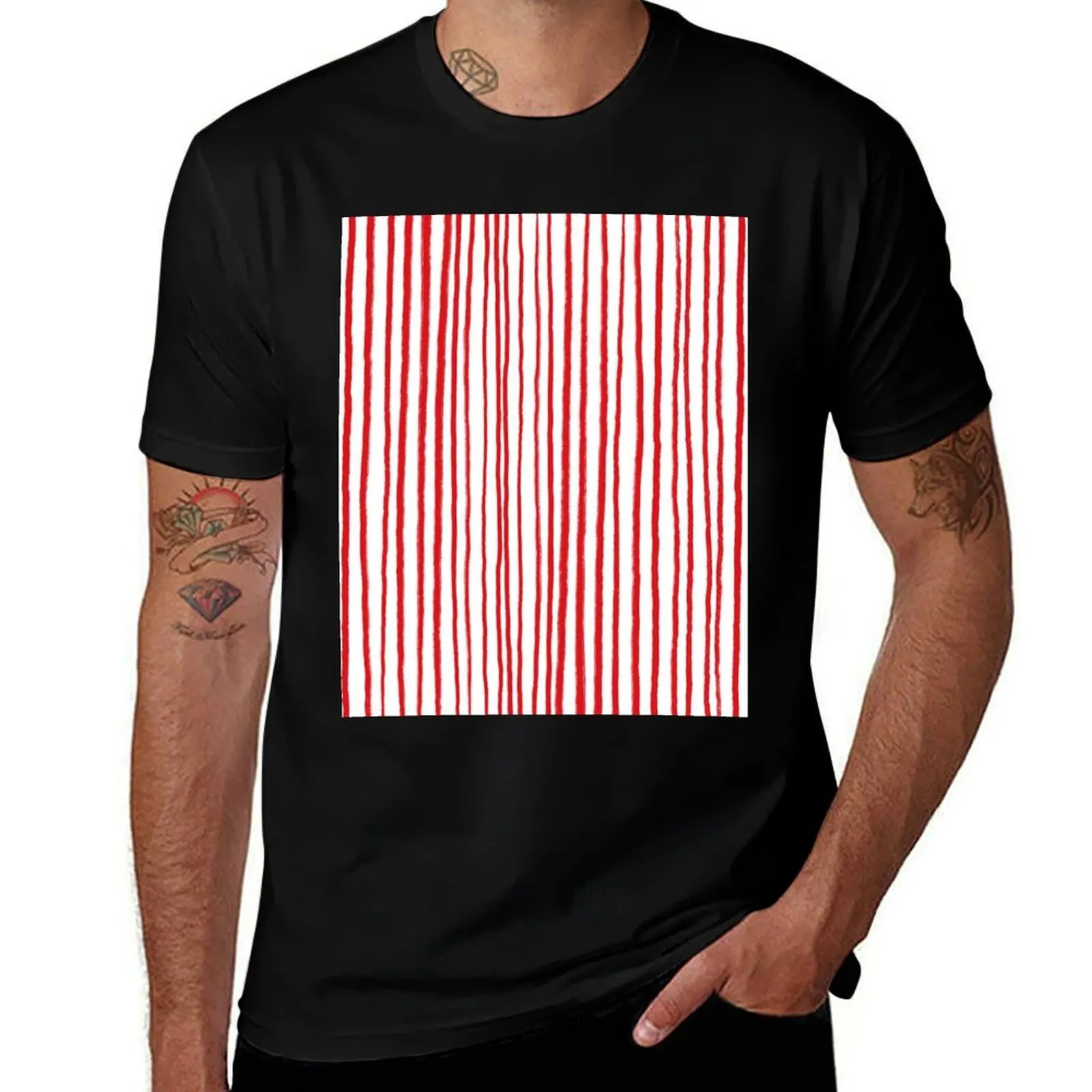 

White and Red, Vertical, Free Hand Stripes T-Shirt Man t-shirt Luxury man sublime compression shirt men
