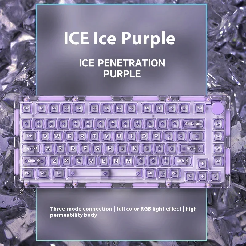 Magic Geek Ice75 Teclado Mecânico de Cubo de Gelo Totalmente Transparente Iluminação Rgb Modo Thri Bluetooth Hot Plug And Play Personalizado