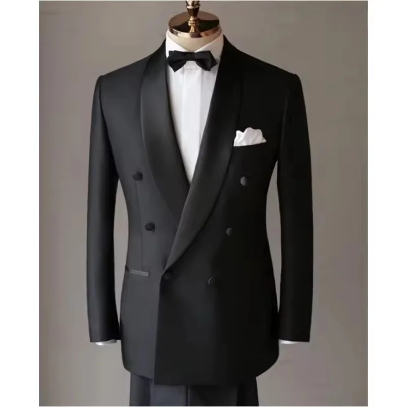 

2-piece men's lapel suit, double breasted jacket, long pants, groom's dress, slim fit sports jacket, wedding/business set