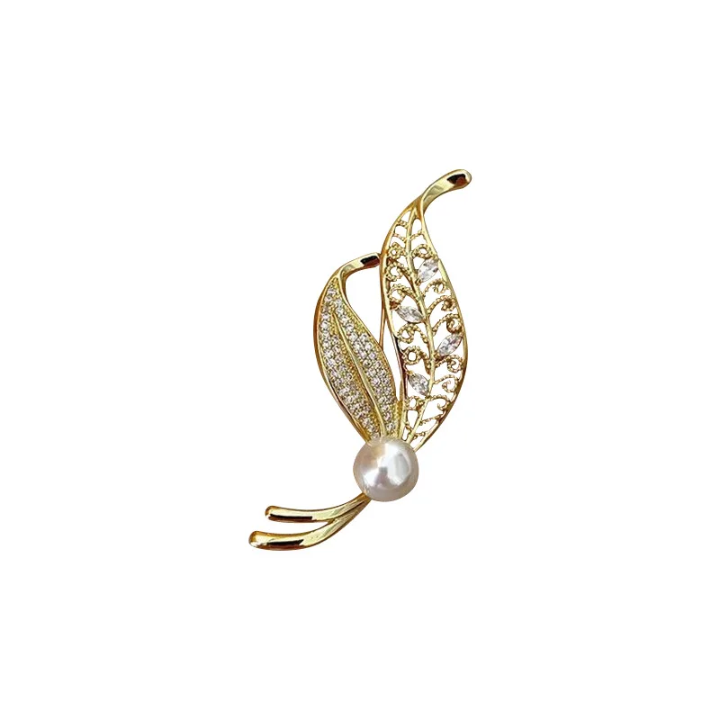 Fashion Alloy Tree Leaf Brooches For Women Rhinestone Pearl Leaves Brooch Pins Office Party Clothing Accessories Jewelry Gifts