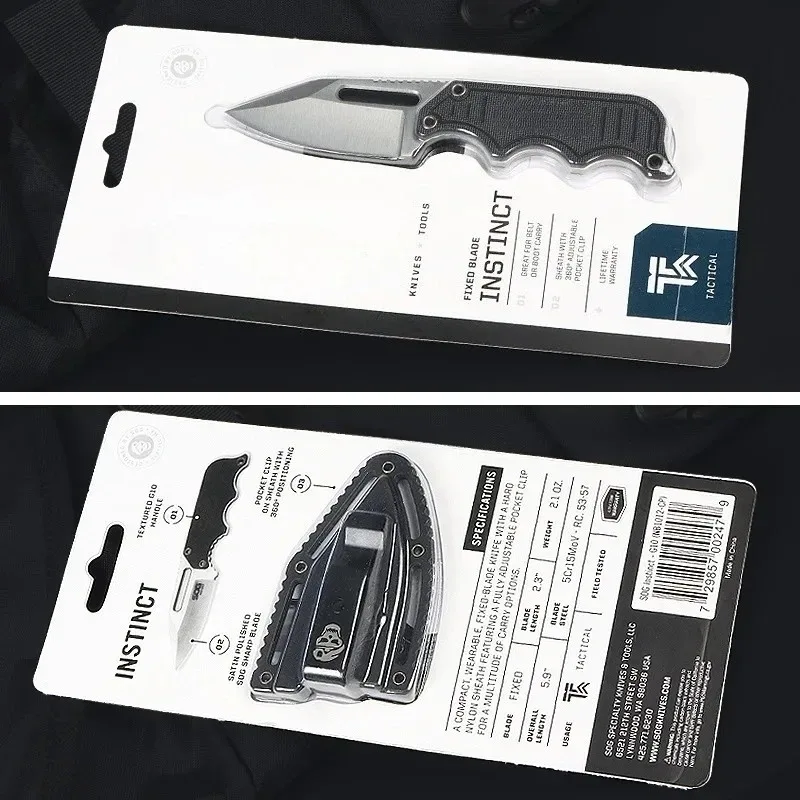 Full Tang Durable Instinct Fixed Knife G10 Handle Lightweight Mini Pocket EDC Neck Chain Multi Tools with ABS Plastic Sheath