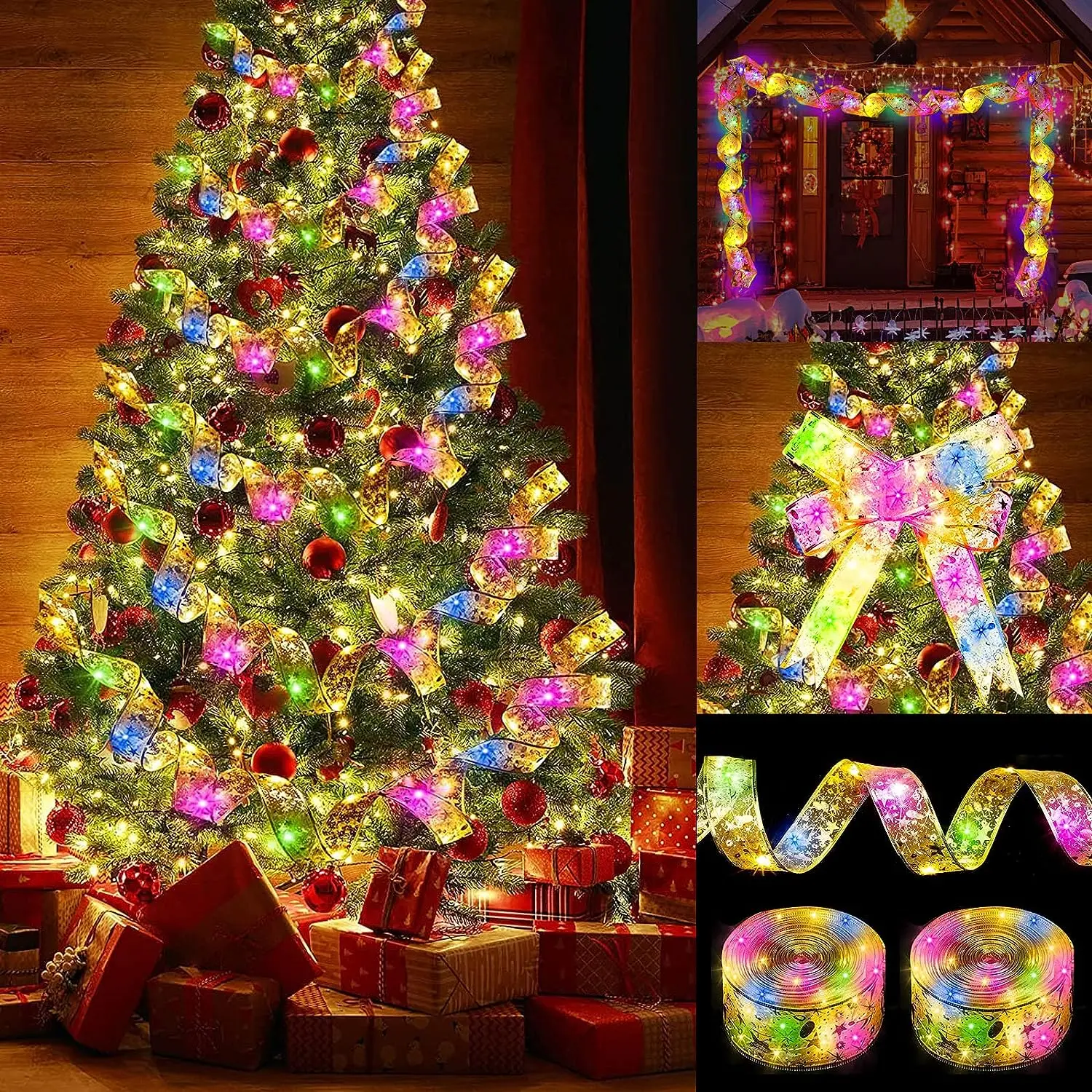 Christmas Tree LED Ribbon Light Battery Operated Fairy String Light Ribbon Bows Christmas New Year Wedding Party Wall Decoration