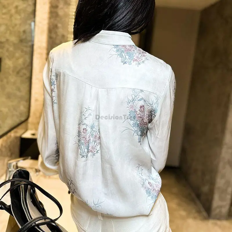 2024 chinese style women traditional hanfu qipao dress women Satin blouse long sleeve qipao blouse lady ol modern tangsuits top