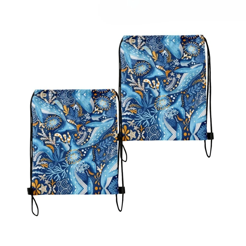 

2PCS Ocean Whale ​Tropical Florals Print Drawstring Bags Hiking Outdoor Oxford Beach Travel Storage ​Trendy Streetwear Bags