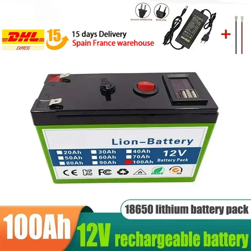 12V Lithium Battery 3S6P 100Ah 18650 Rechargeable LiFePO4 Battery for Solar Energy Electric Vehicle