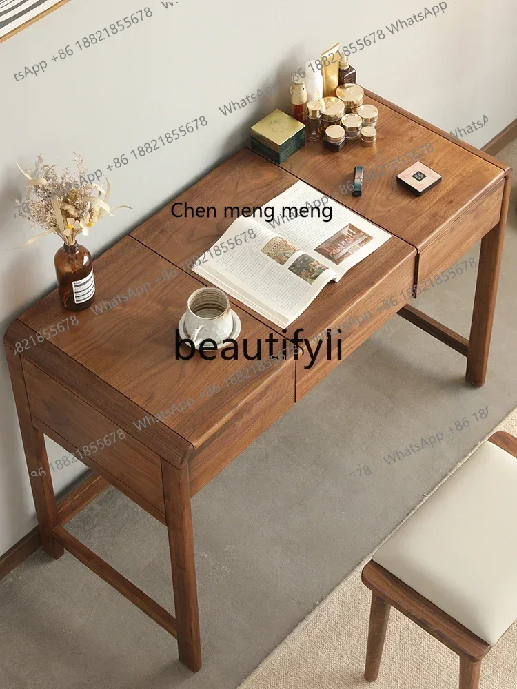 

D176 North American black walnut dresser Nordic solid wood bedroom flip-top mirror dressing table