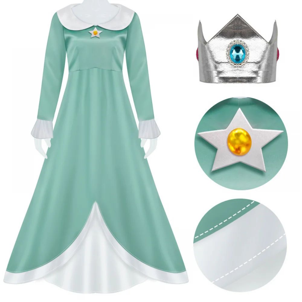 Princess Peach Costume,Peach Daisy Rosalina Dress Up for Girls Cosplay Outfit with Accessories