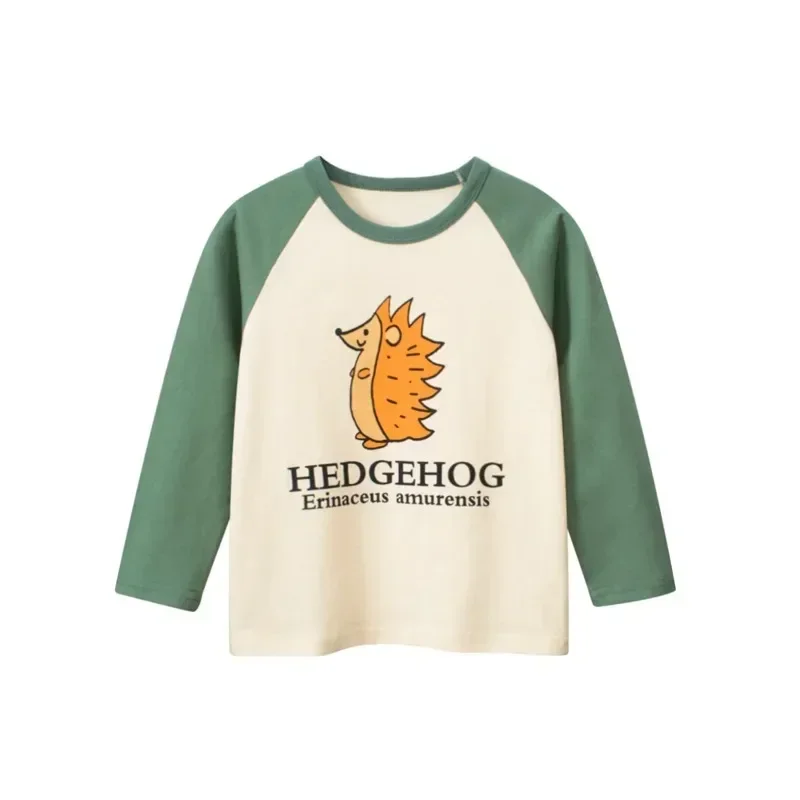 2024 Autumn New Boys Cartoon Orang T-shirt Children's Clothing Long Sleeve Cotton O-Neck Shirt Cotton Tops Kids Clothes 2-9Y