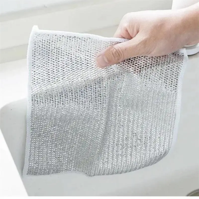 Silver Wire Rag Cleaning Cloth Grid Non-stick Oil Rag Kitchen Stove Dishwashing Pot Cleaning Cloth