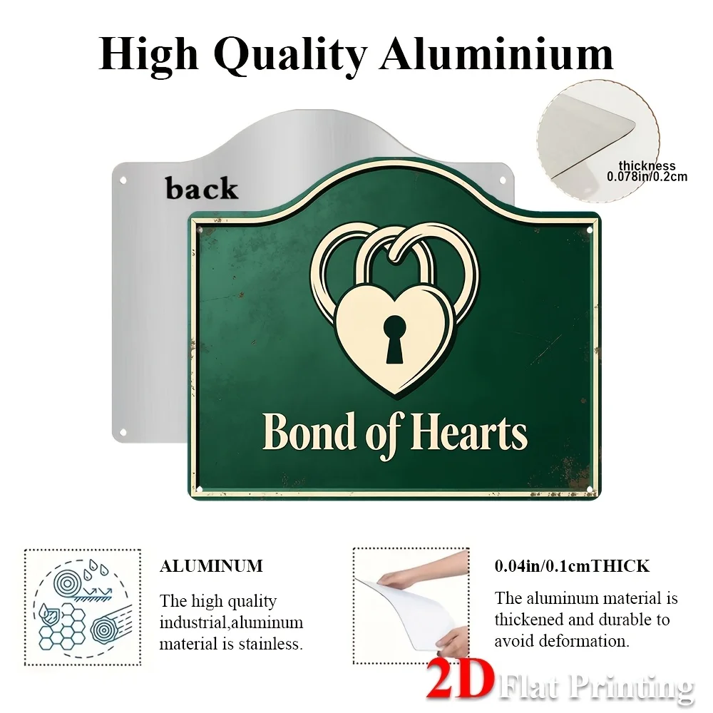 1pc 2D Flat Sign Artwork Made Of Metal, Showcasing A Heart Lock Design With The Phrase 'Bond Of Hearts', Ideal For Wedding