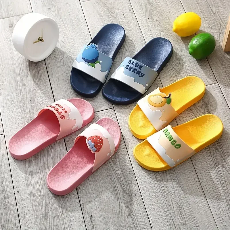 New Shoes for Women PVC Slippers Fashions Cartoon Fruit Sandals Flip Flops Summer Casual Beach Home Bath Thick Non-Slip Slippe