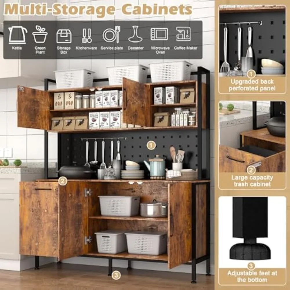 Freestanding kitchen cabinets with garbage cabinets and storage cabinets, storage cabinets with perforated panels