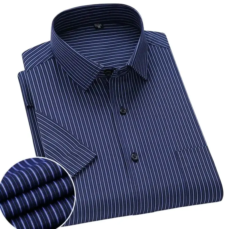 Men's short-sleeved shirt casual stripes spring and summer comfort is not easy to wrinkle soft street everything simple office