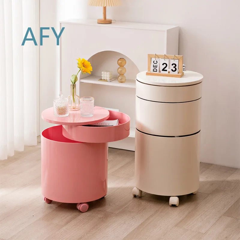 Nordic Designer Storage Cabinet for Home Office Living Room Bedroom Multi Tier Rotating Snack Organizer Mobile Side Table